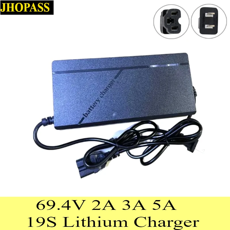 19S LED 69.4V 2A 3A 5A Smart LiFePO4 Lithium Battery Charger for Scooter E-bike Motorcycle AC110-220V Charges EU AU UK US Plug