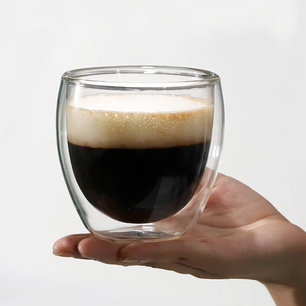 Double Wall Insulated Glass Tumbler Heat-Resistant Borosilicate Coffee Cup with Handle, Cold/Hot Drink, Microwave Safe