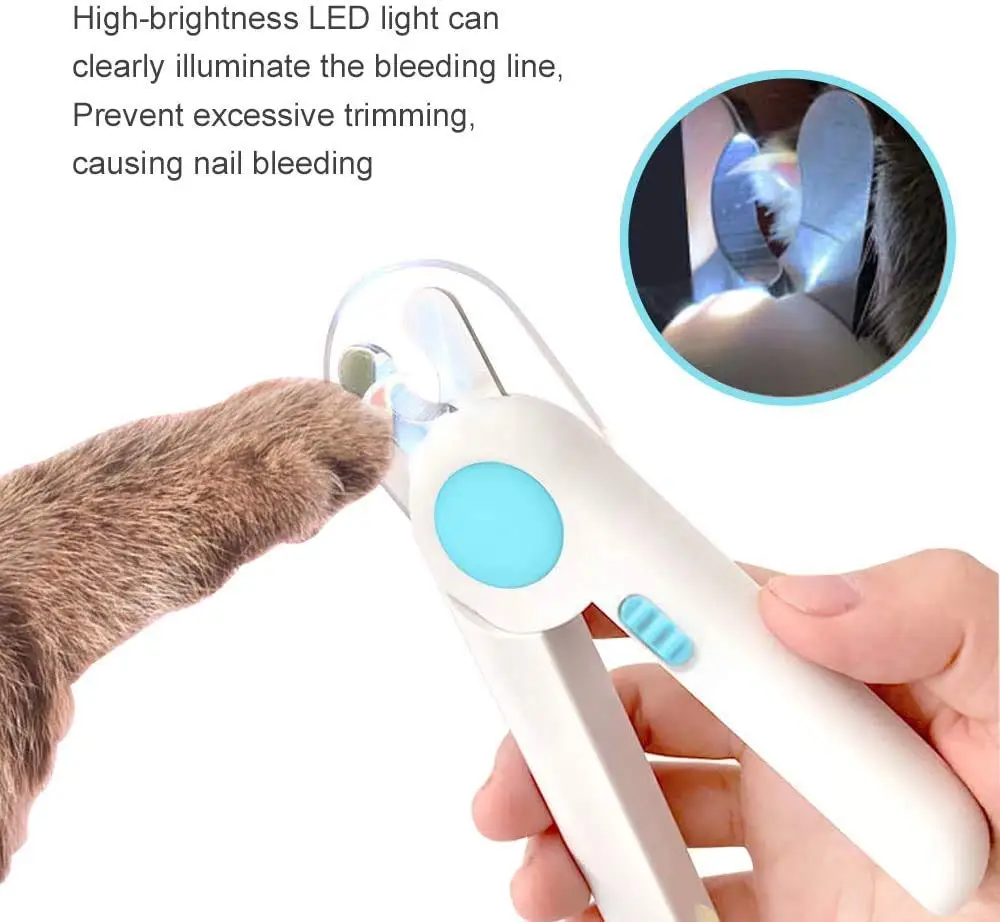 Pet Cat Nail Clipper with LED Light Round Head Dog Cats Nail Clipper Claw Trimmer Grooming File Grinder for Small Animals