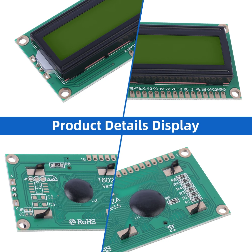 European Yellow Green Film 1602A Character LCD Screen 02*16 LCD 16 PIN Controller ST7066 1.5 Inches Support Scheme Development