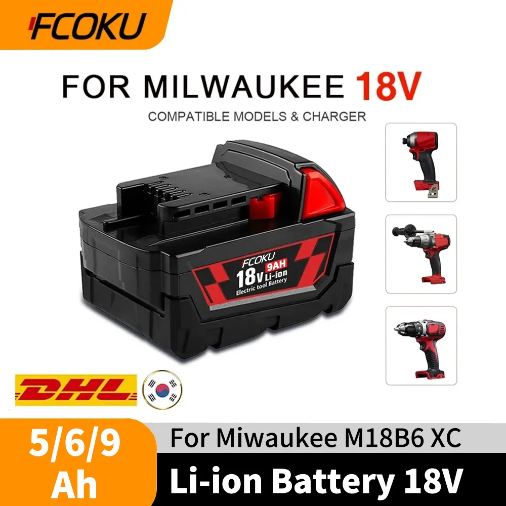 

For Milwaukee M18 Battery XC Lithium Battery 48-11-1860 48-11-1850 48-11-1840 48-11-1820 Charger 18V 9.0Ah Power Tool Battery