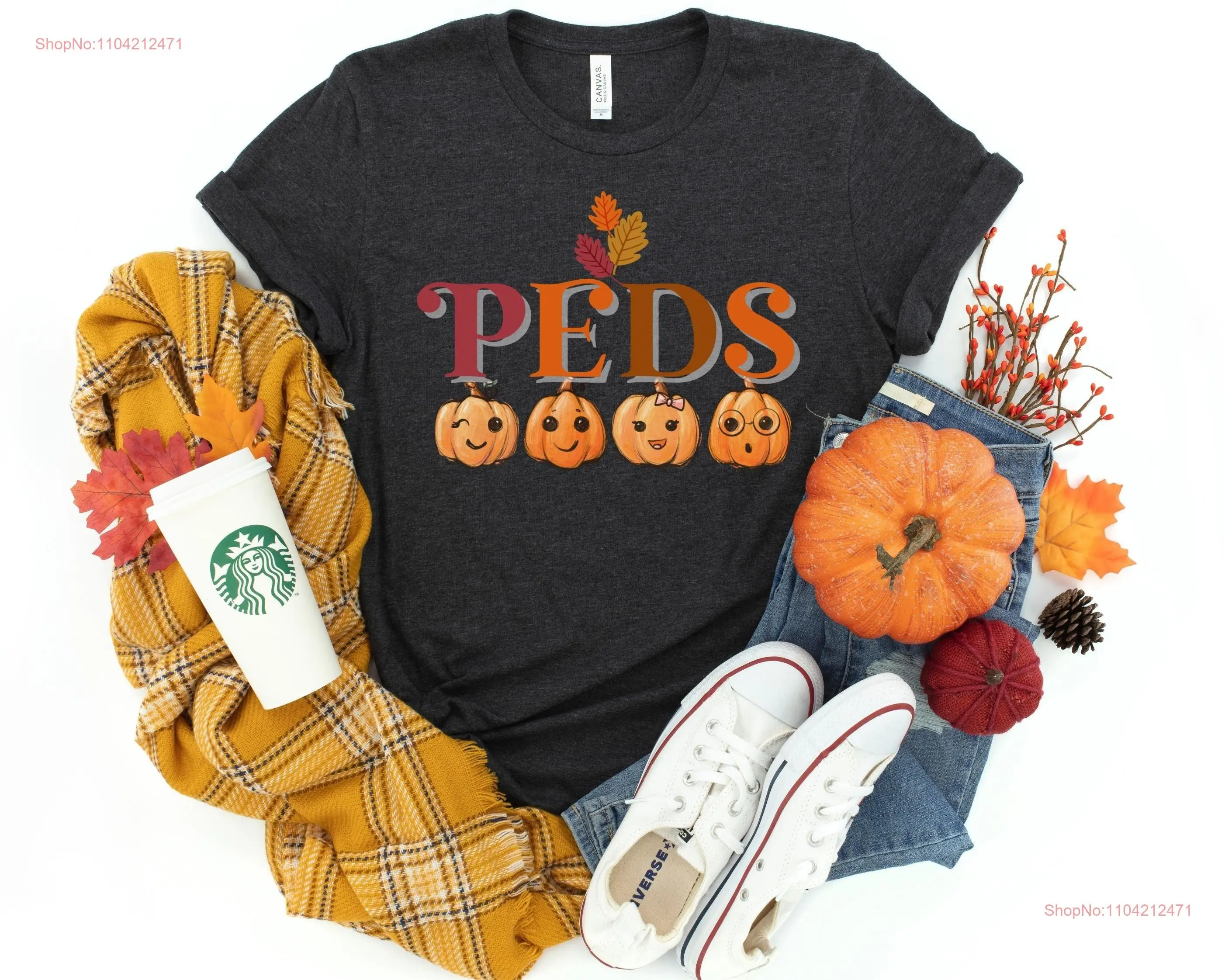 Peds Nurse T Shirt Pediatric Fall Doctor PICU Squad Cute Halloween Pumpkin for RN Pediatrician long or short sleeves