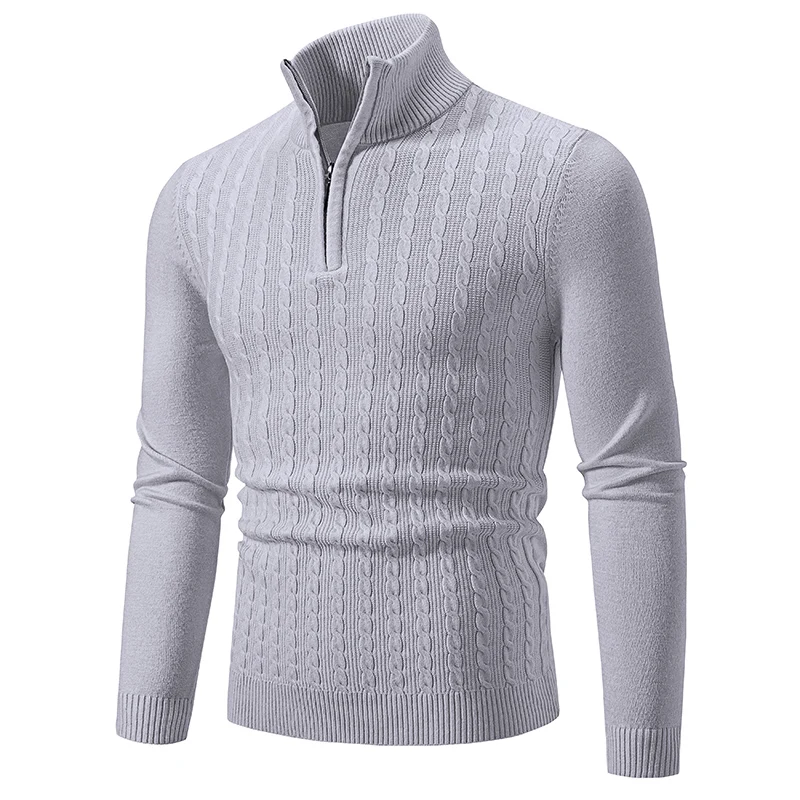 

New Men's Half Zipper Pullovers Solid Color Mock Neck Knitted Sweater Men Fashion Slim Fit Warm Casual Sweaters Knit Pullover