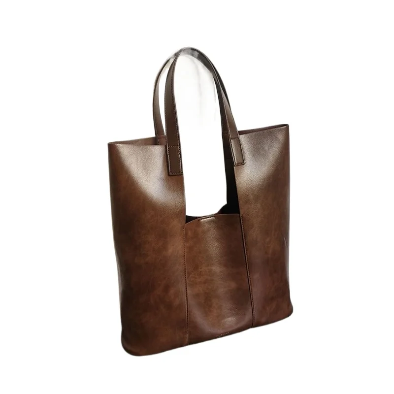 

Bag Woman Autumn and Winter New Retr Women's Shoulder Bag Oil Wax Leather Commuter Bag Large Capacity Underarm Simple Fashion