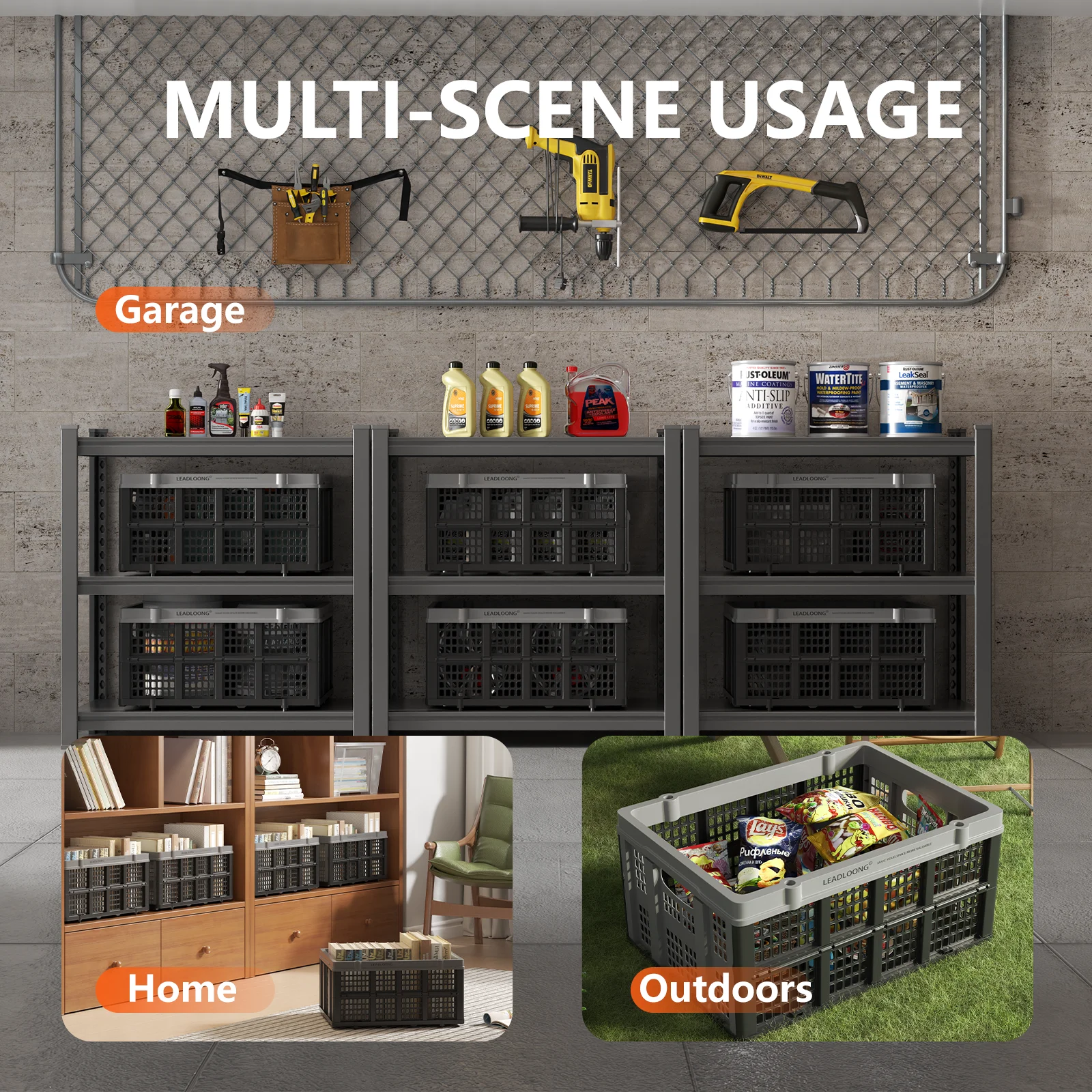 1Packs 50L Collapsible Crate 22*15.7*10.7inch/56*40*27.3cm Stackable Storage Baskets with Handles Folding Storage Containers