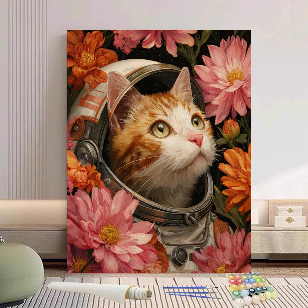 

Картина по номерам Cat Is Among The Flowers DIY Ручная роспись маслом Холст Раскраска Уникальный подарок Украшение дома
