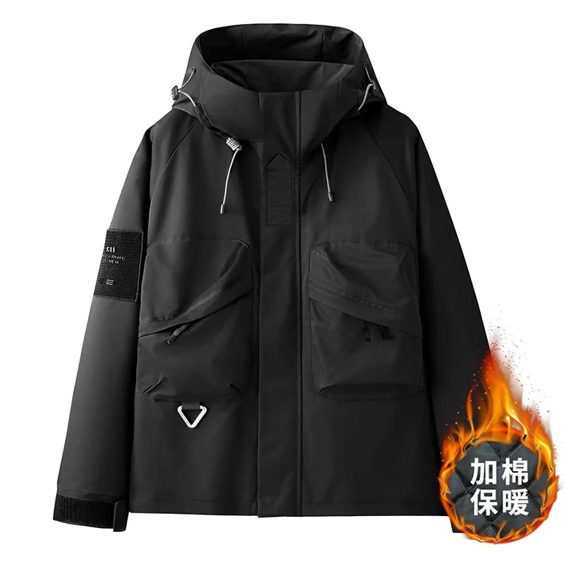 

Spring Autumn Thick Windbreaker Jacket Coat Men Fashion Casual Cargo Camp Jacket Male Outerwear Outdoor