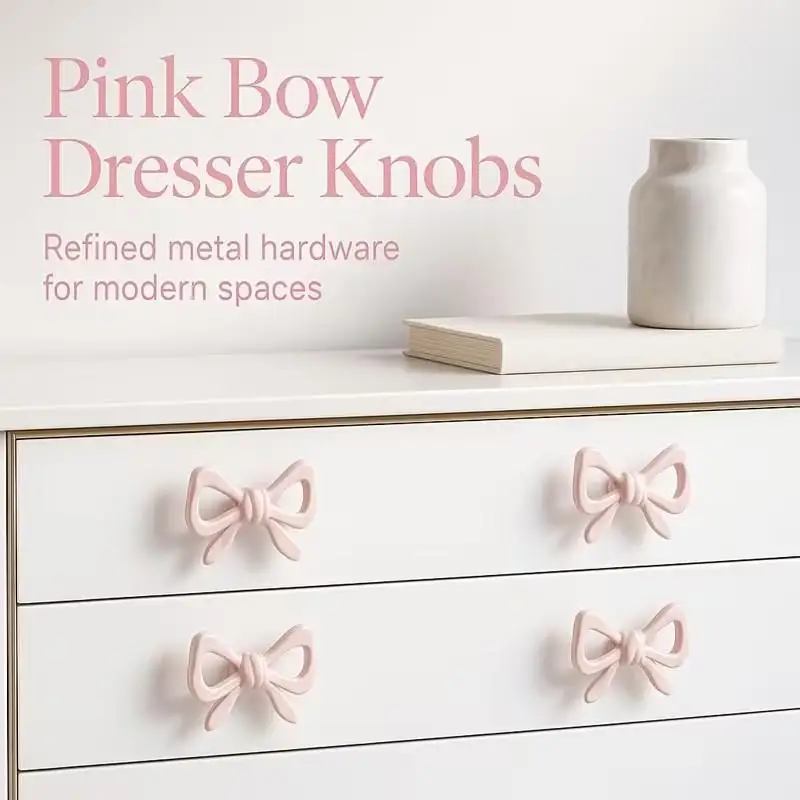 Zinc Alloy Bow Knot Knob Light Pink Furniture Handle for Dresser Cabinet Drawer Nursery Office Simple Installation with Screw