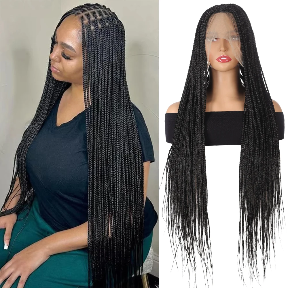 Synthetic Knotless Box Braided Wigs With Baby Hair Colored Long Cornrow Braids Wig Goddess Small Box Full Lace Braiding Hair Wig