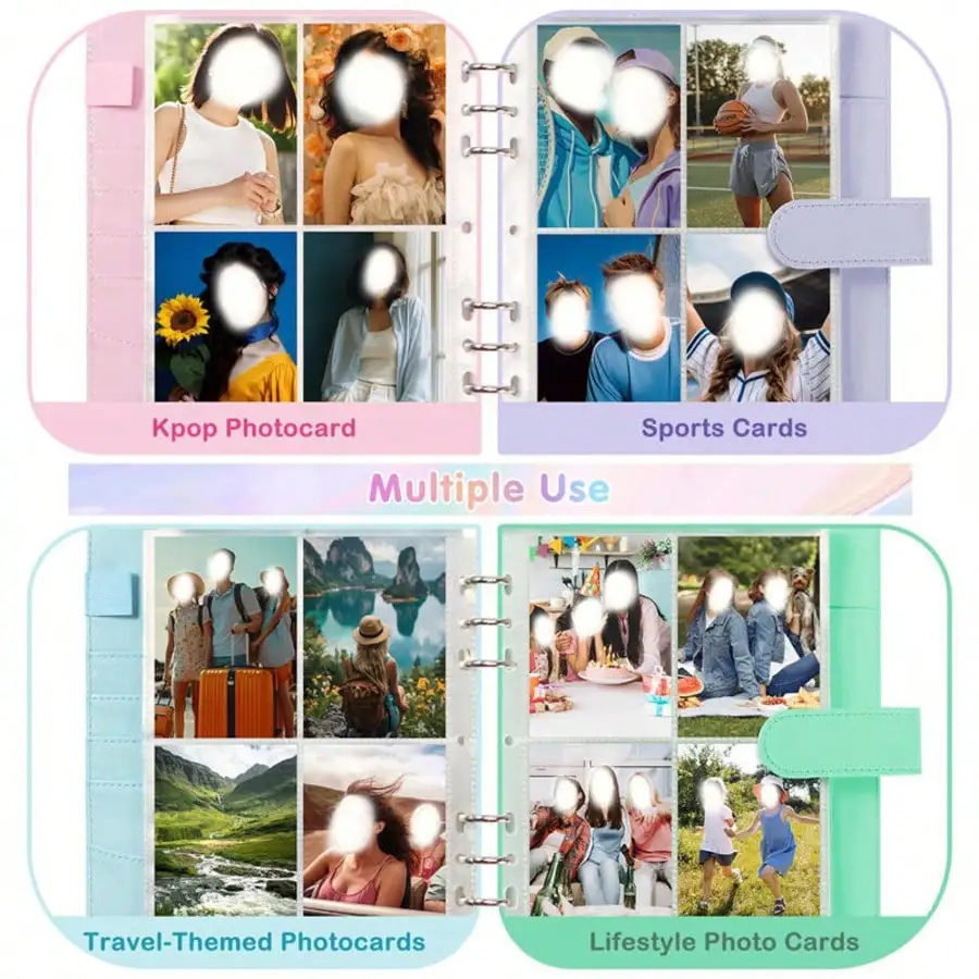A5 Size  Loose Leaf Binder, 25 Pages, 4 Card Slots, PU Leather Cover, Convenient Card Storage And Organization