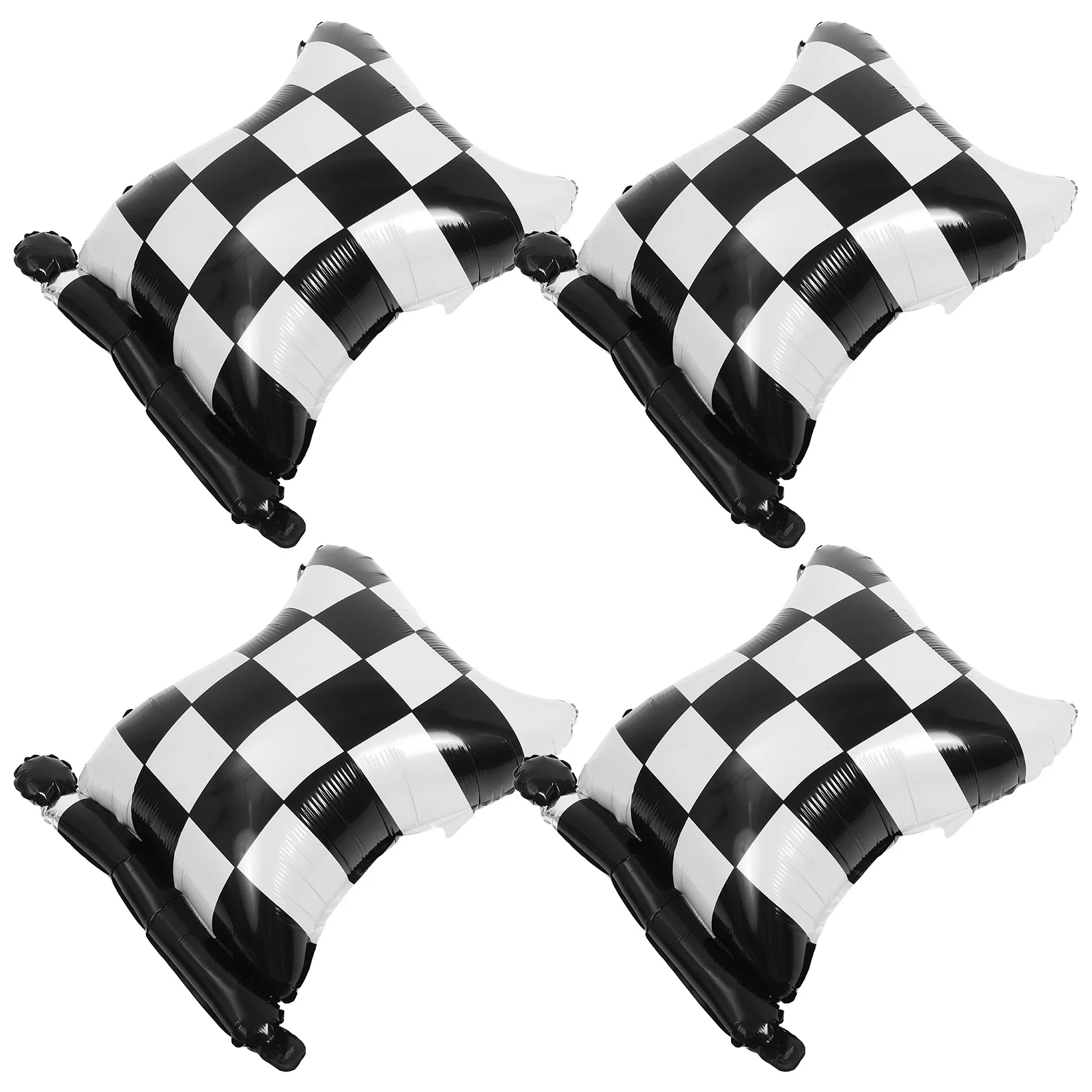 4pcs Inflatable Flag Hanging Party Decorations Checkered Black White Foil Birthday Racing Themed Balloons Racing Car Party