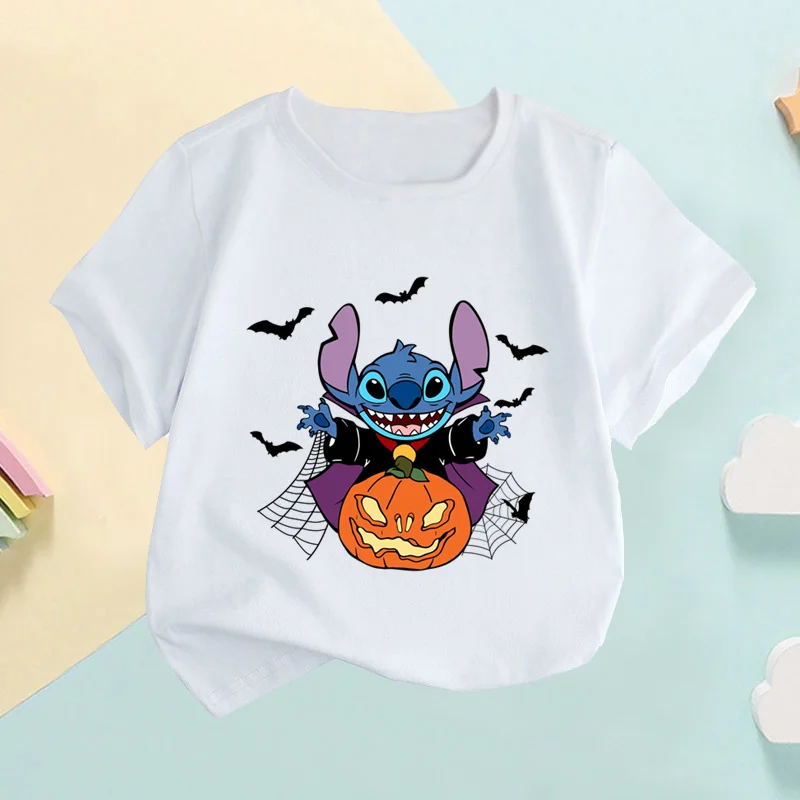 Halloween Stitch Cosplay Killer Pumpkin Print Kids T-shirt Children's Clothes Summer Baby Girls Tops Boys Short Sleeve T shirts