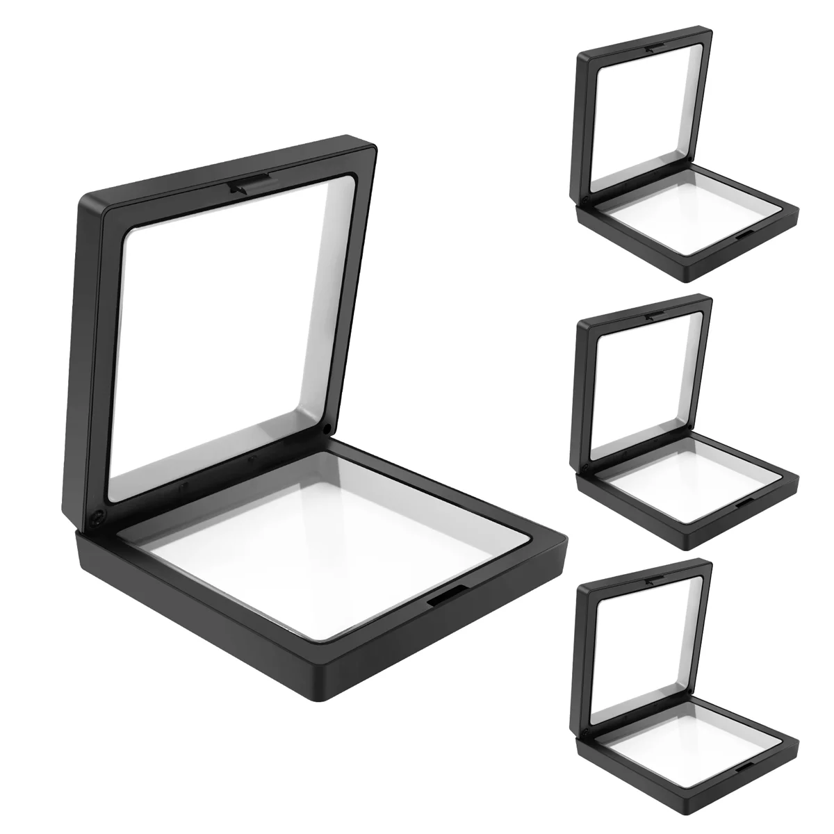 4 Pieces of Challenge Coin Holder 3D Floating Frame with Bracket Anti-Tarnishing Jewelry Box Coin Display Cabinet Black