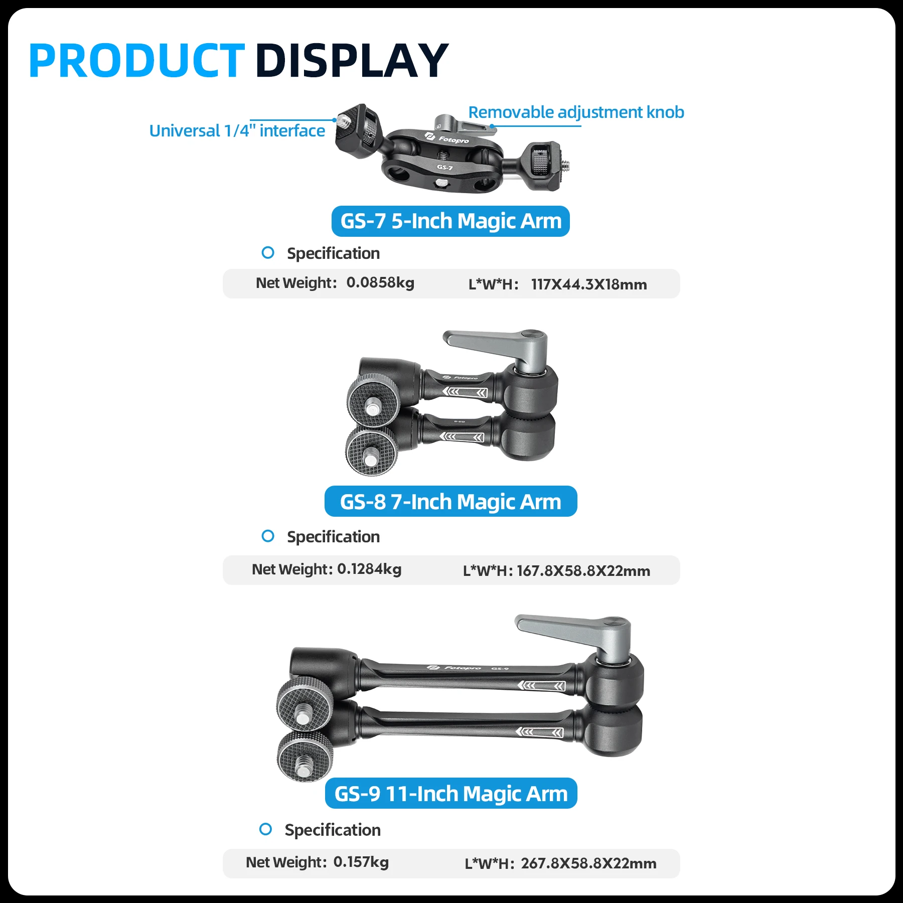 Fotopro Universal Magic Arm 1/4 Inch Screw Adjustable Articulating Magic Arm for Tripod LED Light Monitor