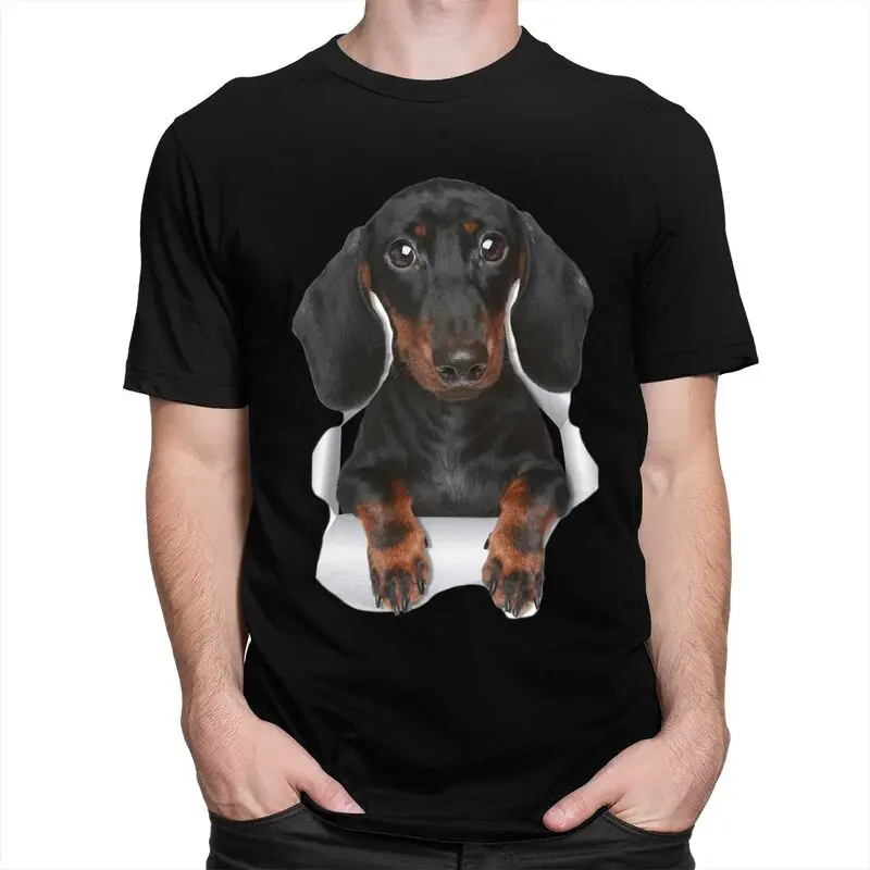 Custom Dachshund T Shirts Men 100% Cotton Tee Tops Badger Sausage Wiener Dog Tshirts Short-Sleeve T-shirt