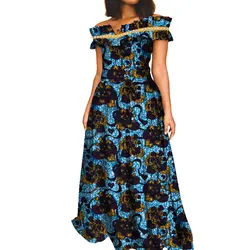 Fashion African Dresses for Women Slash Neck Ankara Dress African Print Long Dashiki Dress Bazin Riche African Maxi Dress WY8409