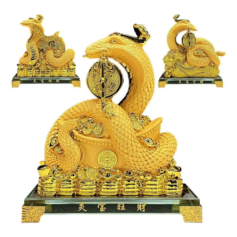 

Snake Figurines For 2025 Snake Holding Money Statue Golden Resin Feng Shui Sculpture Table Collectible Home Decoration For