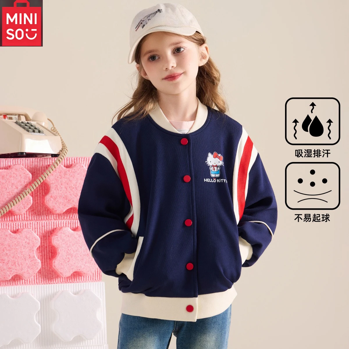 

Осенний бейсбольный комплект Hello Kitty для девочек, новый кавайный аниме, аксессуары с вышивкой из мультфильмов, спортивное пальто