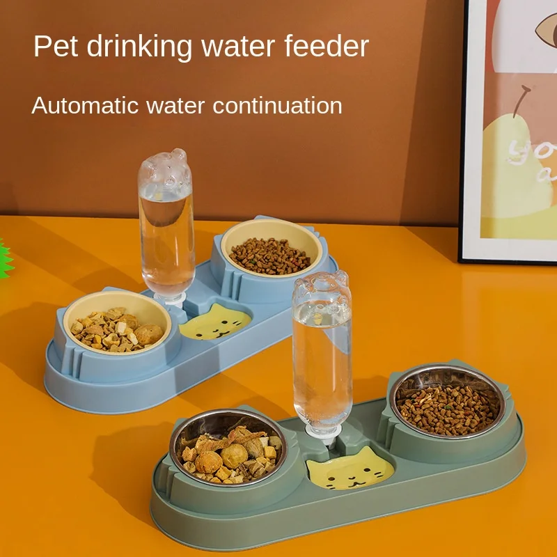 

Pet Bowl Stainless Steel Dog Feeders Double Automatic Drinking Water Anti-knock Food Basin Cat Rice Basin Cat Bowl Pet Feeder