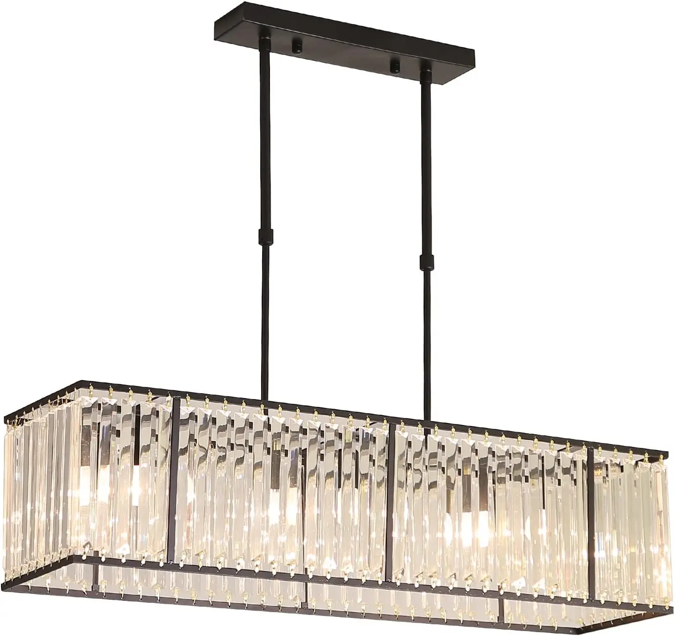 

Modern Rectangular Chandelier, Luxury Chrome Pendant Ceiling Light Fixtures, Raindrop Crystal Chandeliers Lamp L33.5 x W8.7inch