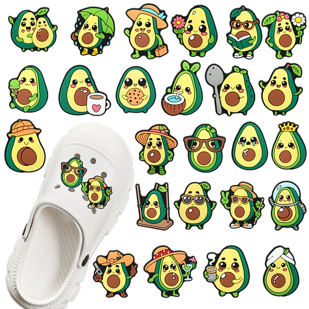 25/50/100Pcs Mixed Avocado Shoe Charms DIY Sandals Shoe Buckles Series Shoe Decorations Accessories for Friends Party Gifts