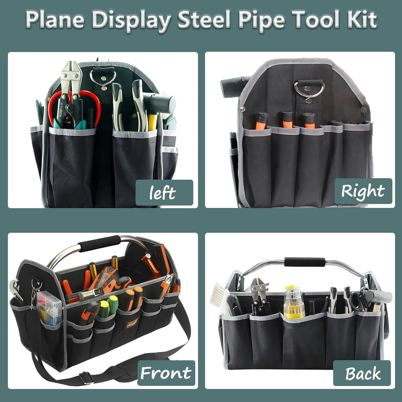 16-18 Inch Waterproof Tool Bag 1680D Oxford Canvas Multifunctional Tool Bag Large Capacity Wrench Screw Repair Storage Organiser