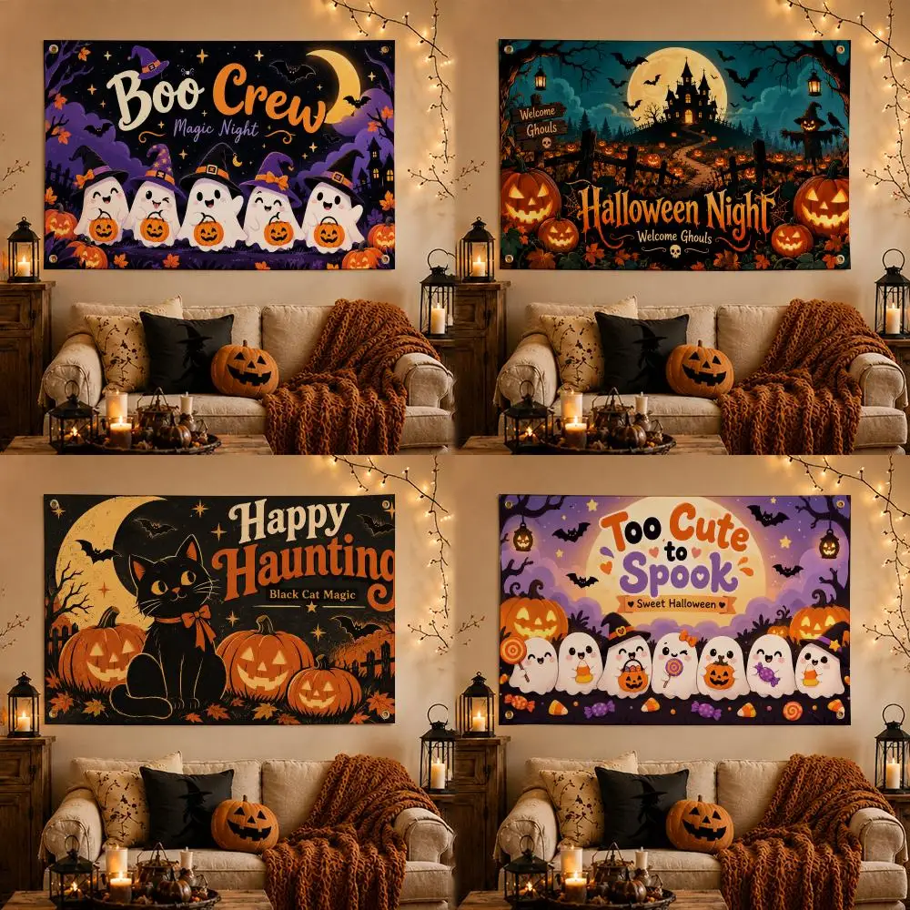 Dancing Ghost in Halloween Castle Flags Flag – Fade-Resistant Outdoor Garden Banner Suitable for Shop and Home Decoration