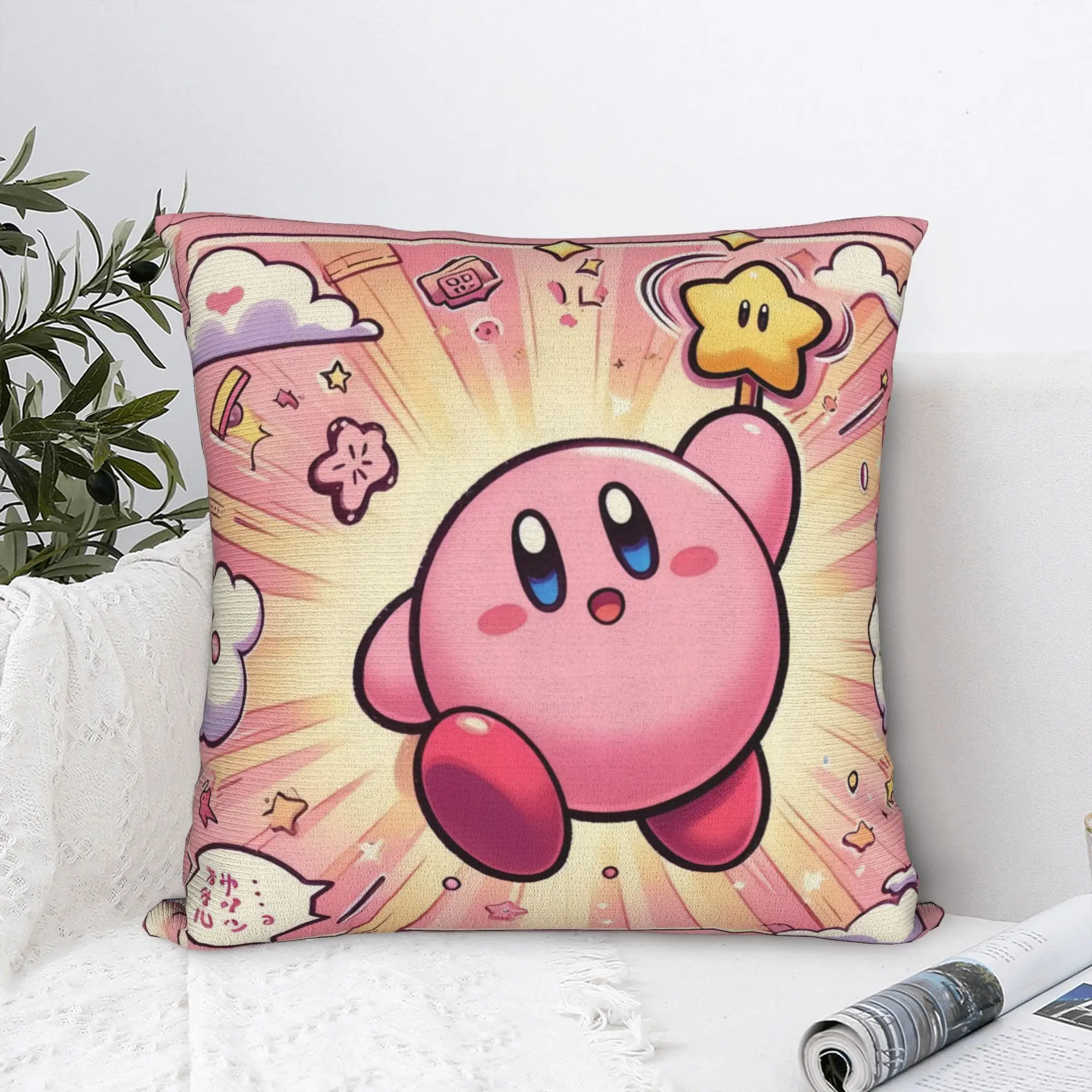 Japanese Game Cute Pink Star Kirbys Cartoon  Cushion Covers  Velvet Modern Pillow Cases Home Decor