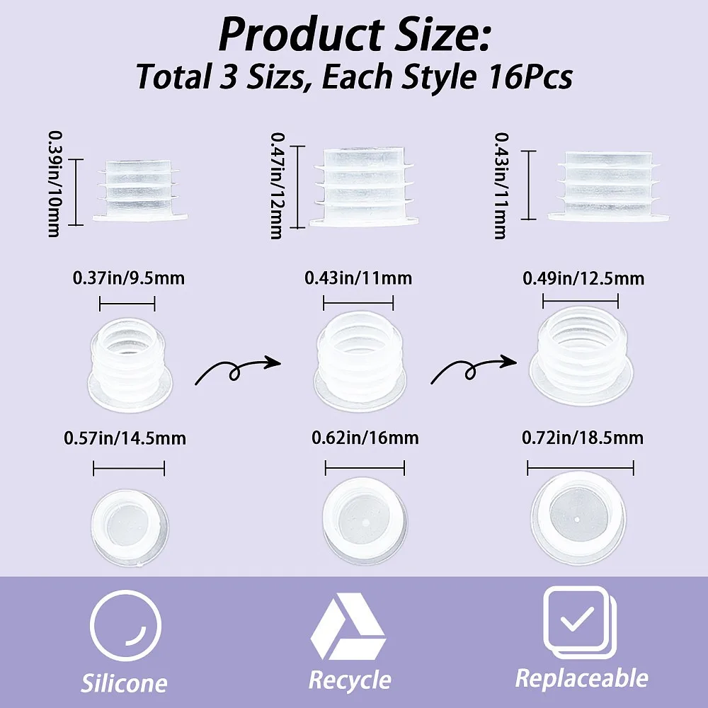 48Pcs 3 Style Plastic Bottle Stoppers for Wine Bottle Column White 14.5~18.5x10~12mm Inner Diameter: 9.5~11mm 16pcs/style