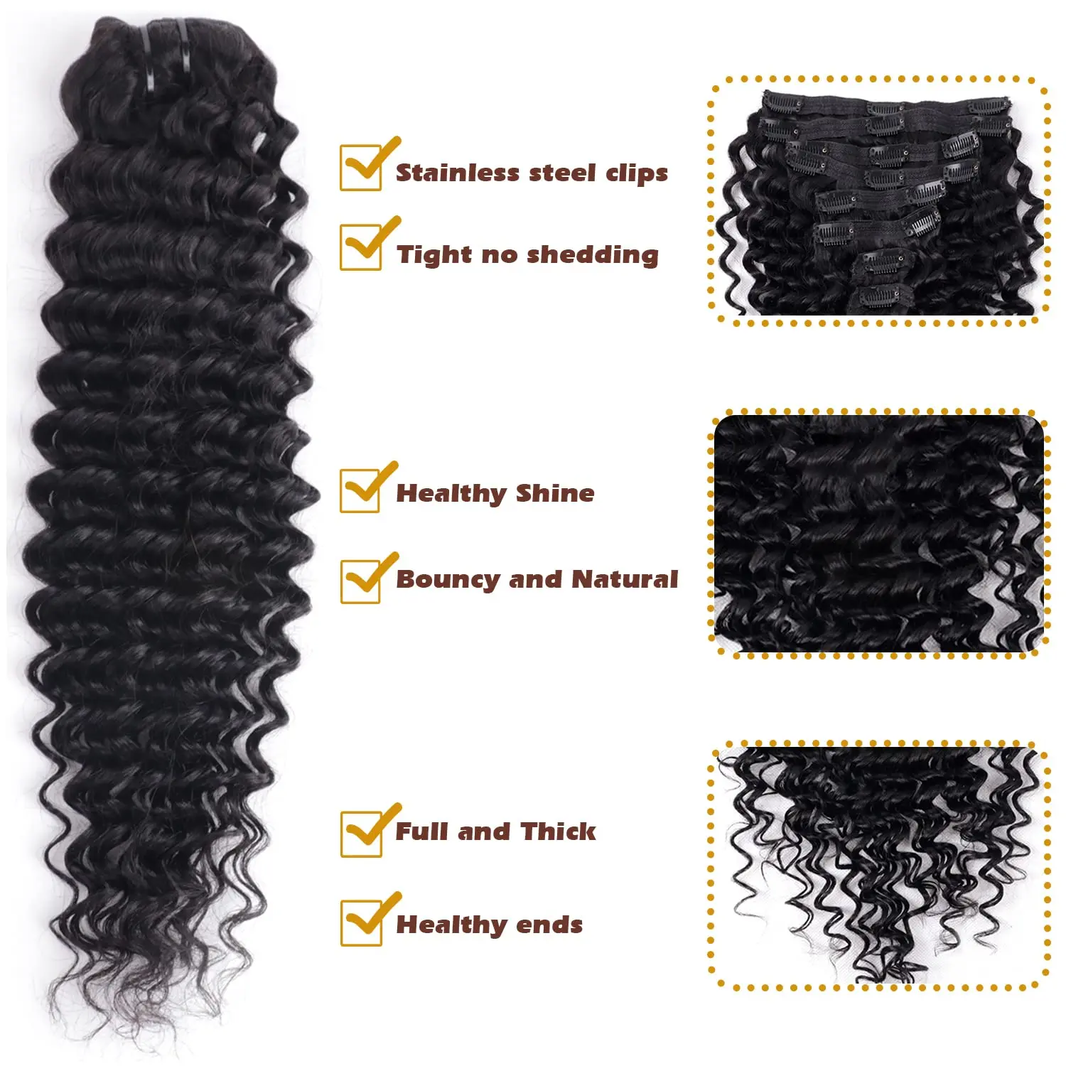 Deep Wave Clip Ins Echthaar verlängerungen für Frauen 120g Deep Wave Clip in Haar verlängerungen Echthaar dick bis zum Ende