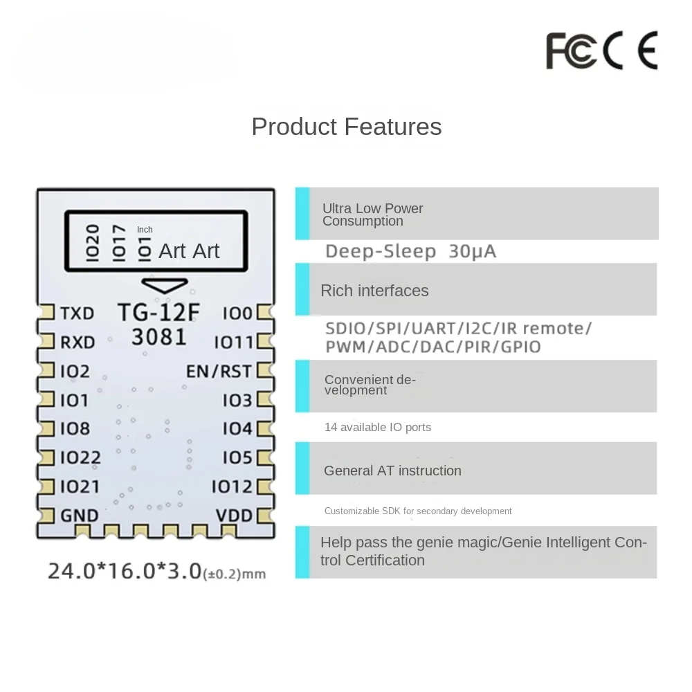 100% Original Ali TG7100C Docking Tmall Genie Serial Port Transmission WiFi + BLE 5.0 Module TG-12F