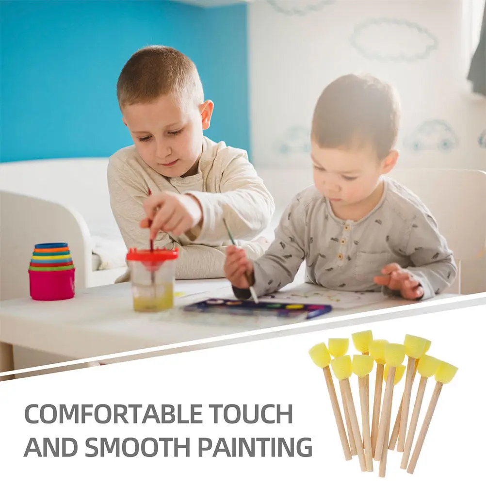 30pcs Round Sponge Paint Brushes Painting Sponge Brush with Wooden Handle Kids DIY Kindergarten Graffiti Tools Art crafts Sponge