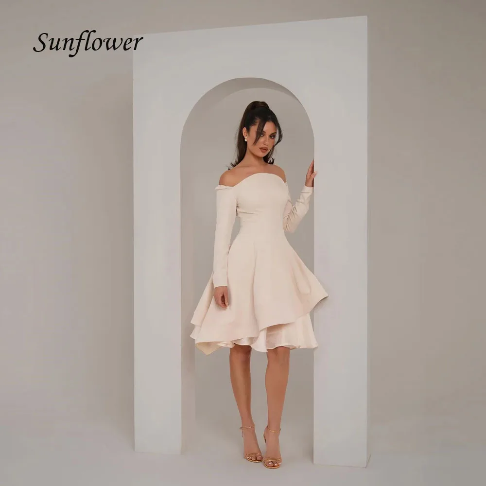 Sunflower Jersey Ruched Clubbing A-line Off-the-shoulder Bespoke Occasion Gown Knee Length Dresses