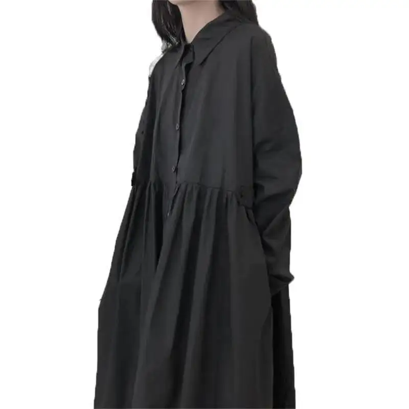 السيدات فستان قميص تنورة الربيع و الصيف موضة جديدة بسيطة على كلا الجانبين من زر الموضة عادية فضفاض تنورة كبيرة الحجم