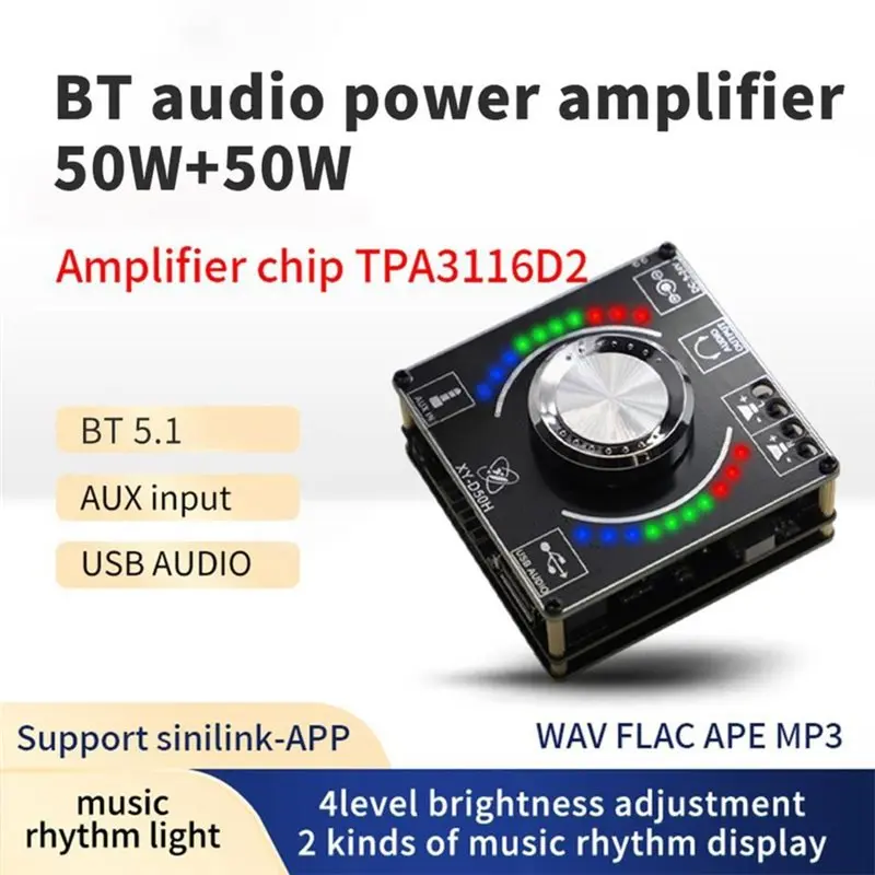 (Flash Sale) TPA3116D2 Digital Power Audio Amplifier Board 50W X 2 Stereo Bluetooth 5.1 Speaker System Home Theater AUX USB D50H