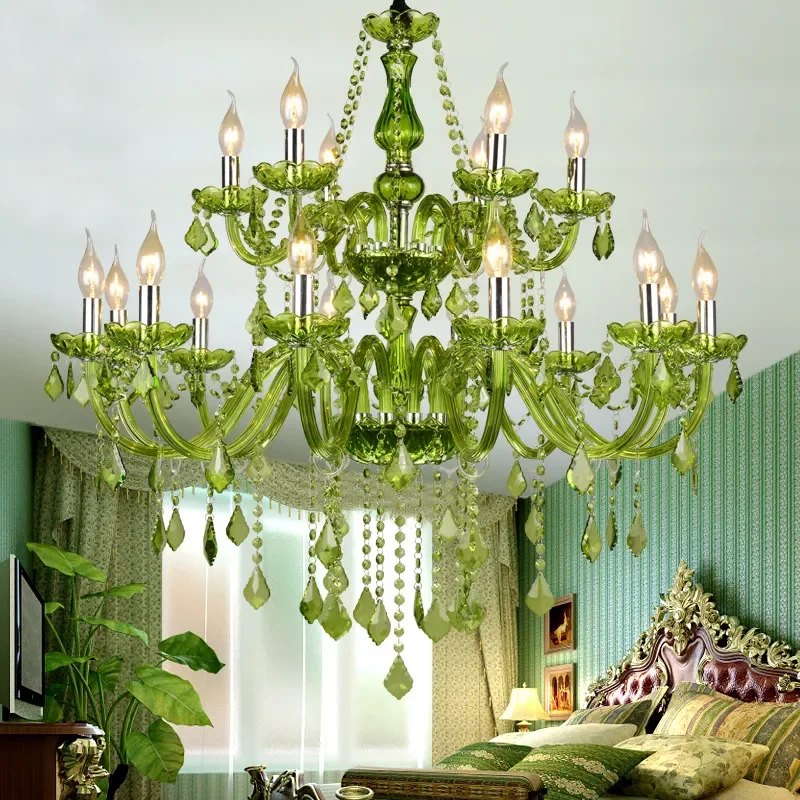 Green Crystal Chandelier European Style Diffuse Light Fixture for Restaurant KTV Aisle Cafe Pendant Lamp Wholesale