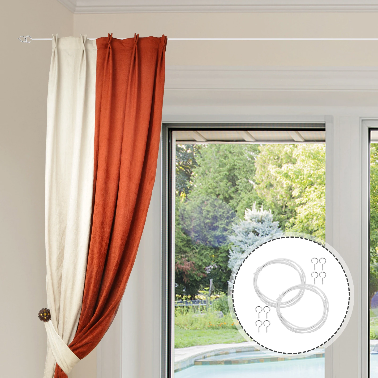 

2 Sets Spring Rope Sheep Eye Circle Question Mark Hook Wire Kits For Curtains System Flexible Metal Pvc Curtain Hanging Wire