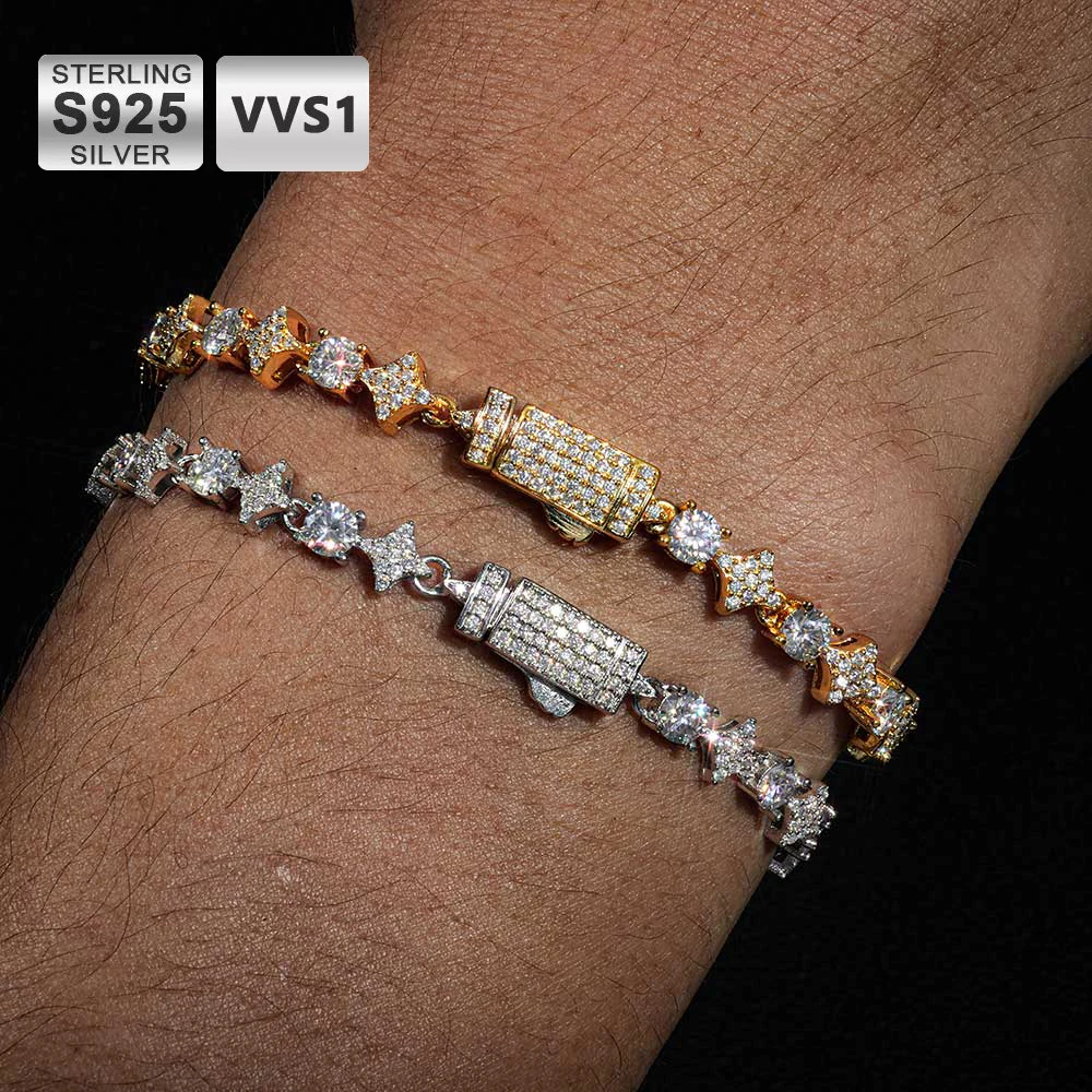 

ICEBLING Tennis Chain for Men Moissanite Lab Diamond 925 Sterling Silver Fine Jewelry VVS Diamond Tennis Bracelet Drop Shipping