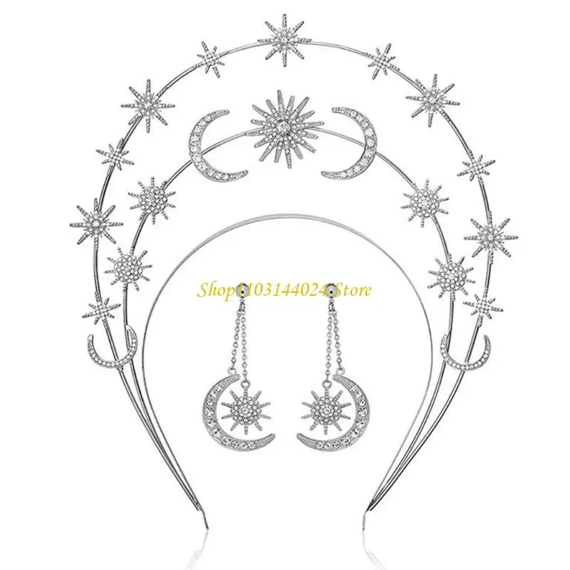 

N5KE Bridal Headband Wedding Crown Hairhoop Elegant Star Moon Headband Women Baroque Headdress Wedding Crown Headpiece