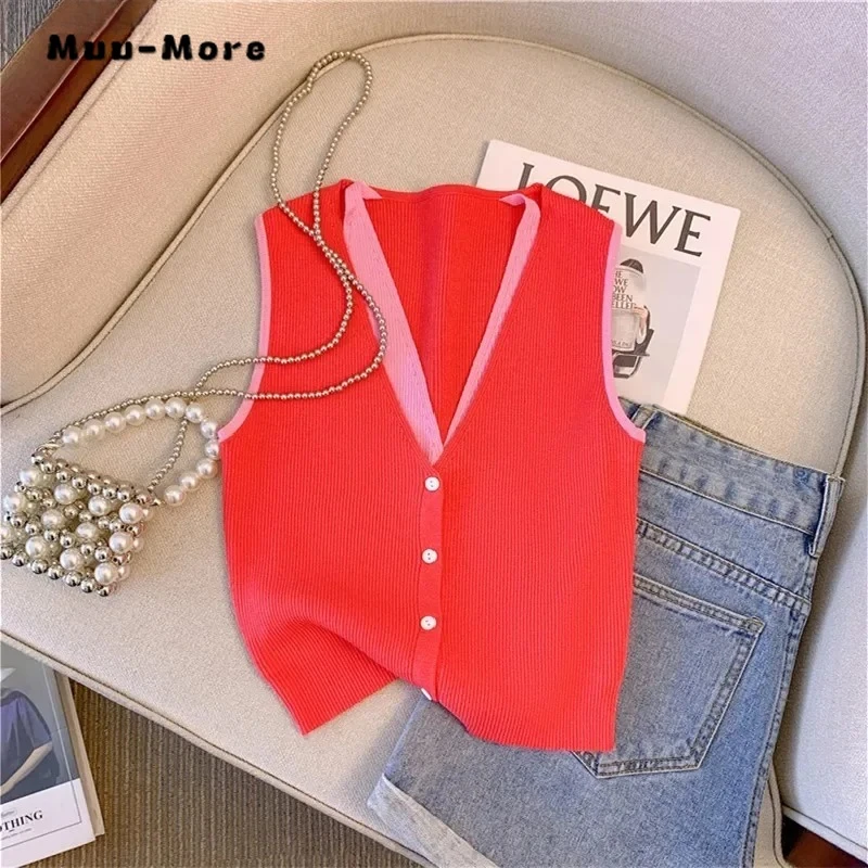 

Поддельный свитер из двух предметов, жилет для женщин, лето 2021, топы без рукавов с v-образным вырезом, трикотаж, стильные модные шикарные сексуальные женские джемперы, жилеты