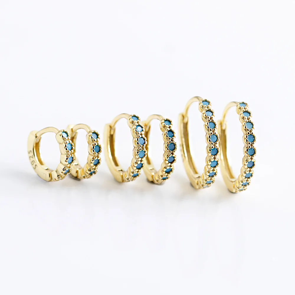 CCFJOYAS 100% 925 Sterling Silver Turquoise Hoop Earrings for Women 1 pair of 6mm/8mm/11mm Simple INS Round Circle Earrings