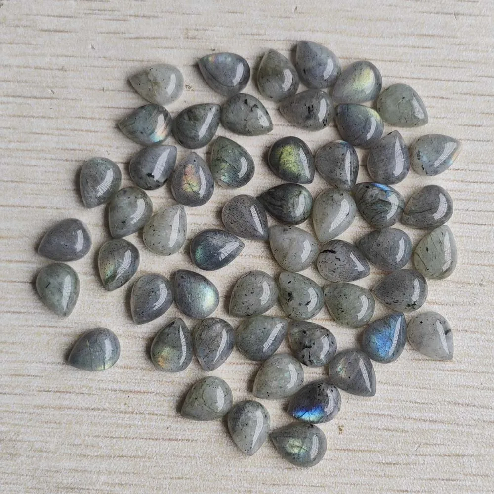 Fashion Natural Labradorite stone CABOCHON teardrop Beads 8x10mm for jewelry accessories making free shipping Wholesale 50pcs