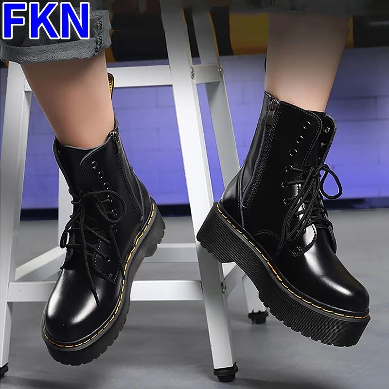 New women boots men comfortable thick-soled boots motorcycle shoes side zipper optical sole increased fashion sexy punk  35-45