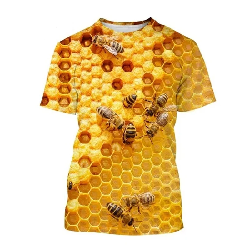 Insect Bee Honeycomb Graphic 3D Print T-Shirts Men Women Casual Fashion Oversized Short Sleeve T Shirt Tees Tops Man Clothing