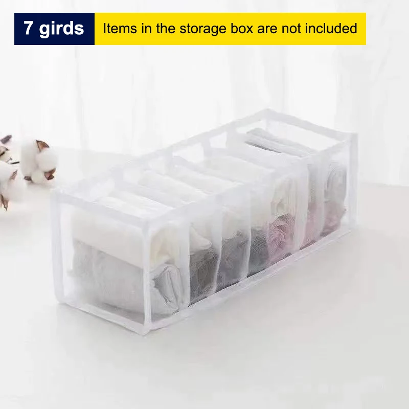 Mesh Lingerie Drawer Style Storage Box - 11/7/6 Grids Sock Organizer for Home Wardrobe Dormitory Portable Lingerie Storage Bag