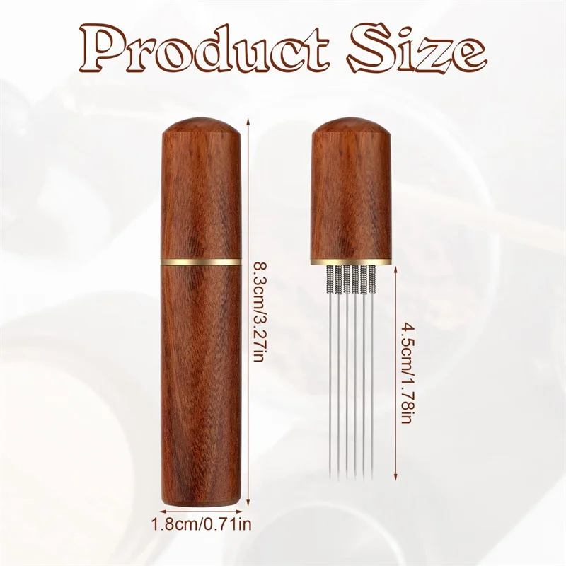 Stainless Steel 6-pin Espresso Distribution Tool Coffee Distributor Espresso Stirrer with Walnut Handle Replaceable Needles