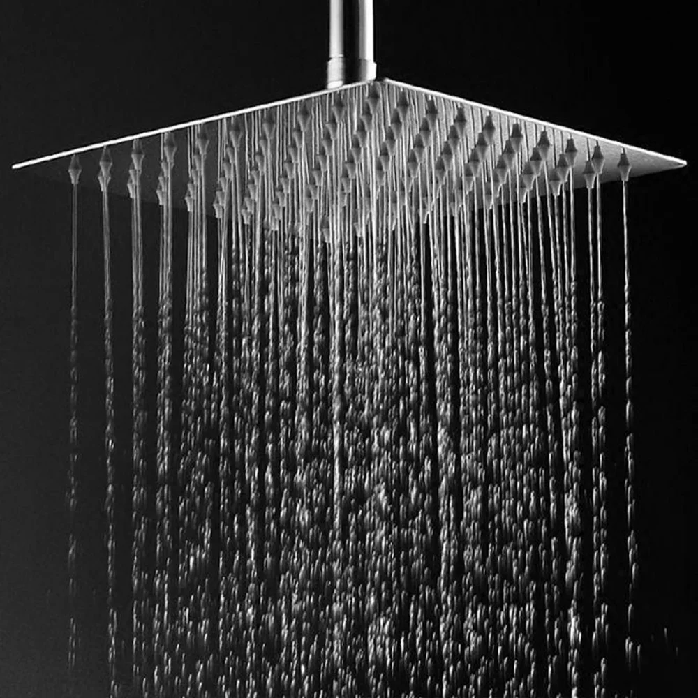 

Upgrade 8" 10" 12" Stainless Steel High Pressure Waterfall Shower Head Black Silver Large Flow Pressure Boosting Bathroom Shower
