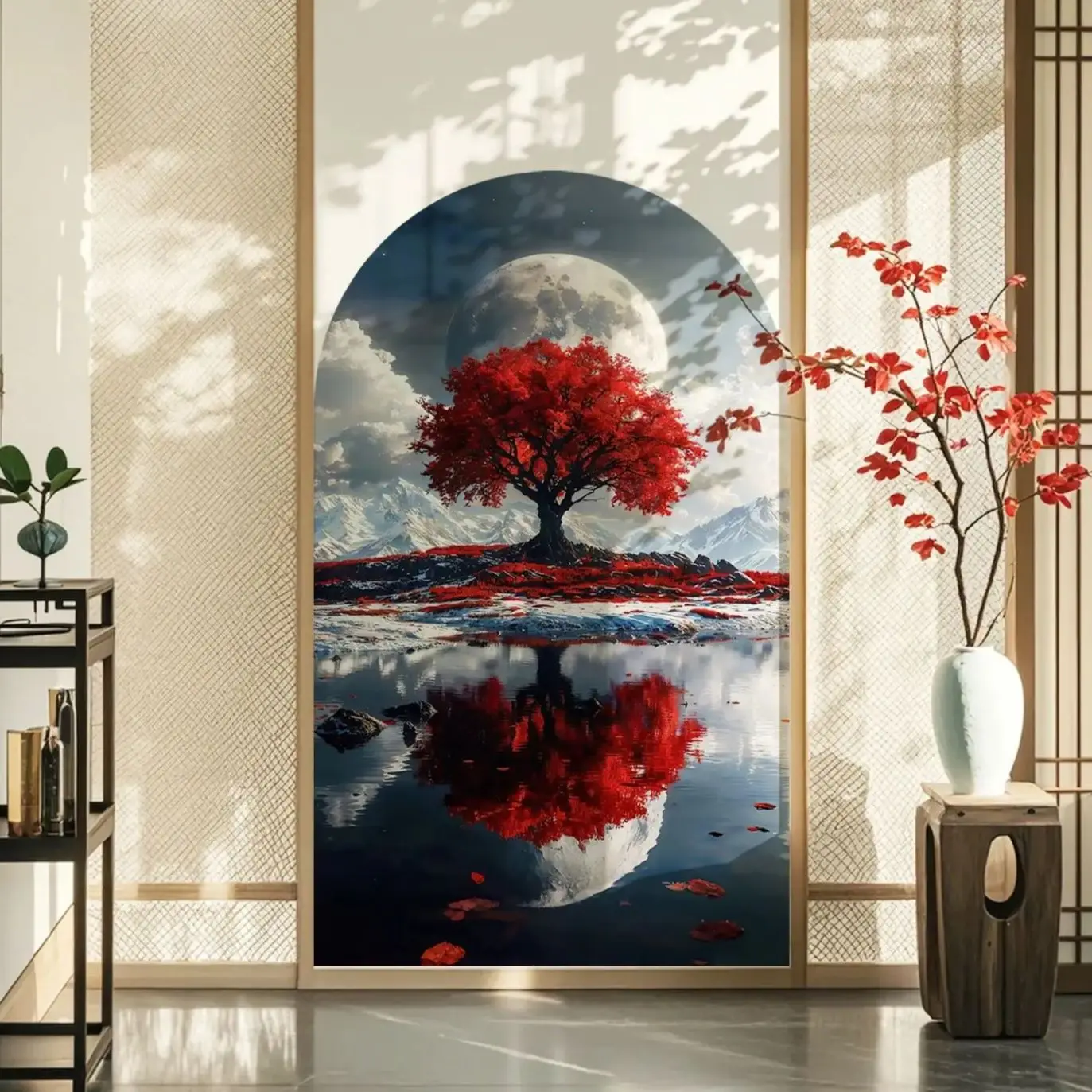 

Japanese Themed Arch Wall Sticker Featuring Cherry Blossoms A Torii Gate Waterproof Removable Birthday Living Room Bedroom Decor
