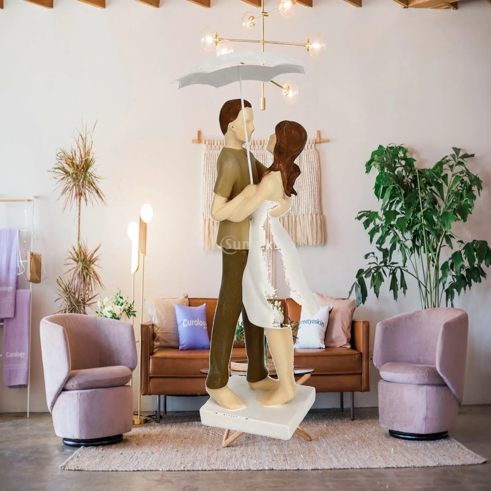 Elegant Resin Figurine Couple Under Umbrella Decorative Statues for Home Office Shelf Luxury Decor Sculpture Wedding Anniversary