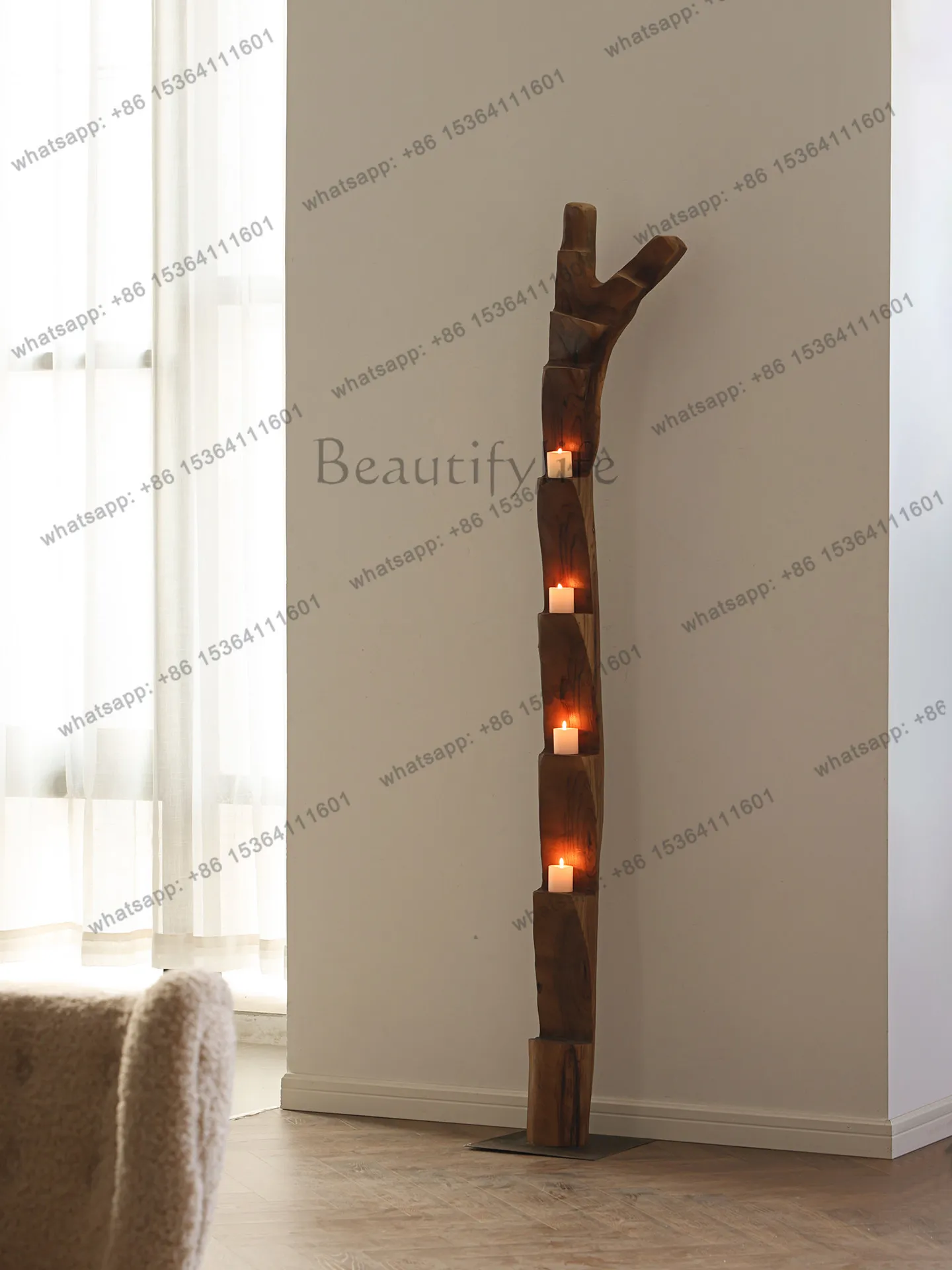 Original sculpture savage growth floor candlestick solid wood ornament end view decoration shelf
